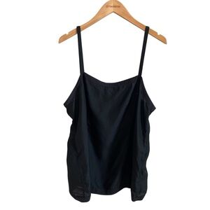 Eileen Fisher Lace Trim Black Square Neck 100% Silk Camisole Tank Size Large